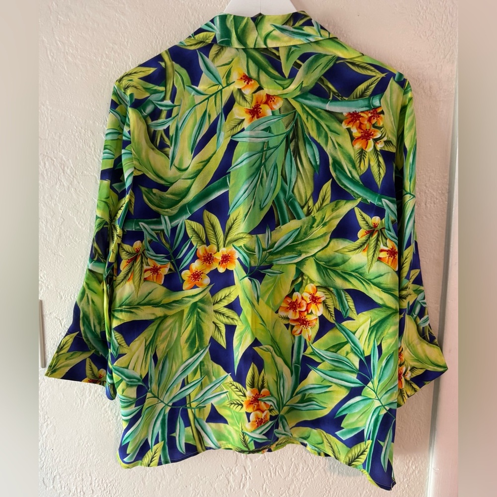 Vintage Diane Gilman Silk Tropical Sequin Blouse Beach Resort Cruise Vacation - Picture 7 of 8
